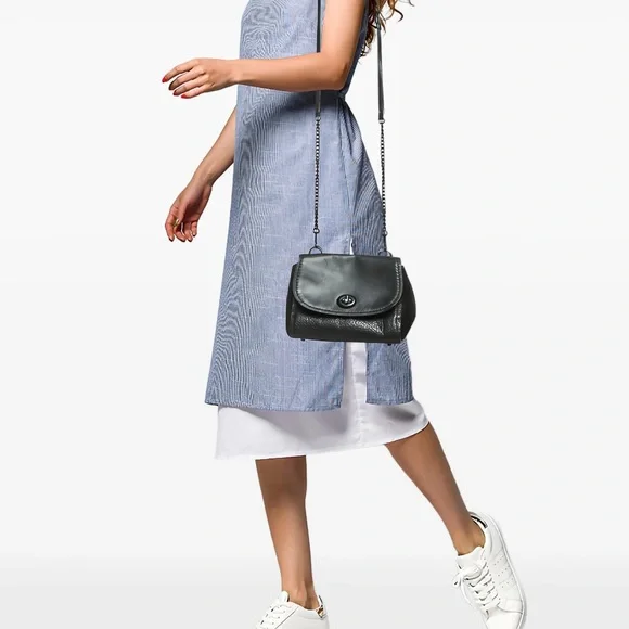 COACH Faye Crossbody Purse Bag All Black Pebbled Leather Flap F1880-F22349 - Picture 15 of 15